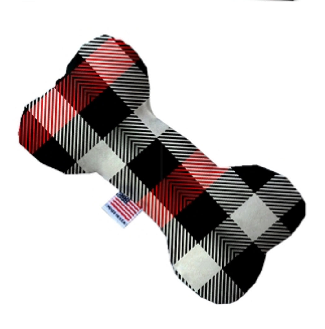 Stuffing Free Bone Dog Toy - Red White Black Buffalo Plaid