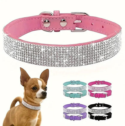 Leather Collar With Rhinestone Accents