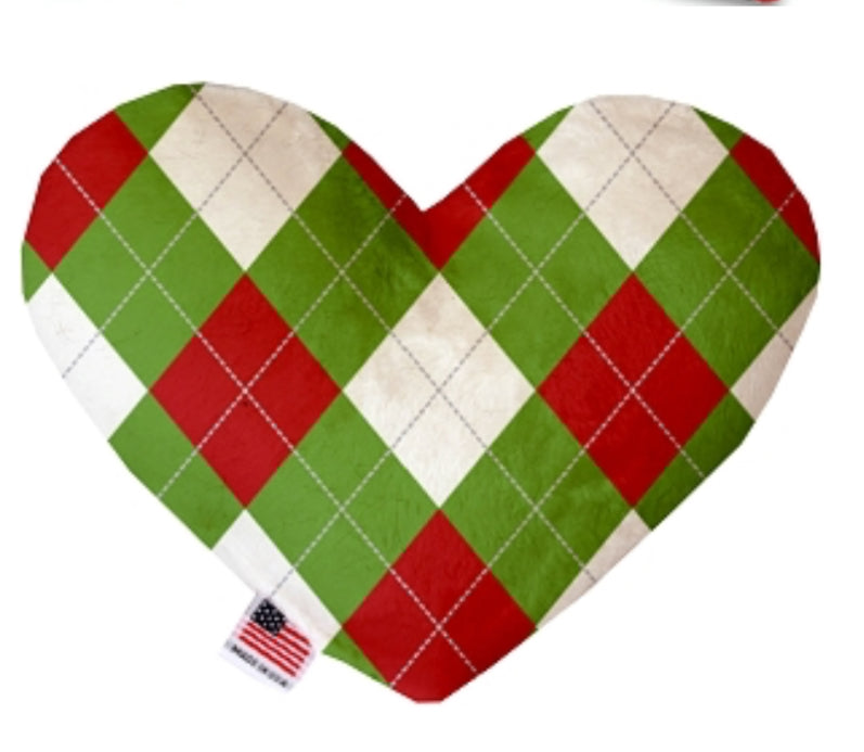 Stuffing Free Heart Dog Toy - Christmas Argyle