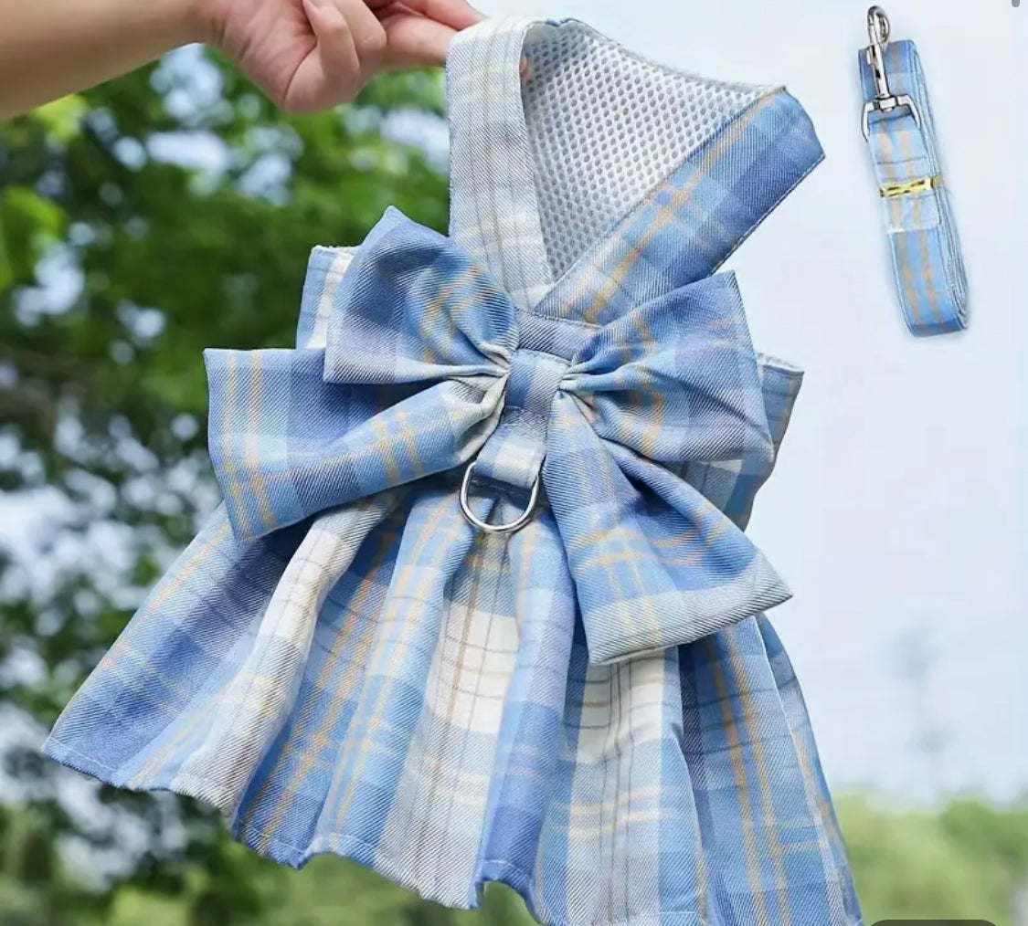 Paw-T Petz Plaid Bow Harness Dress With Leash