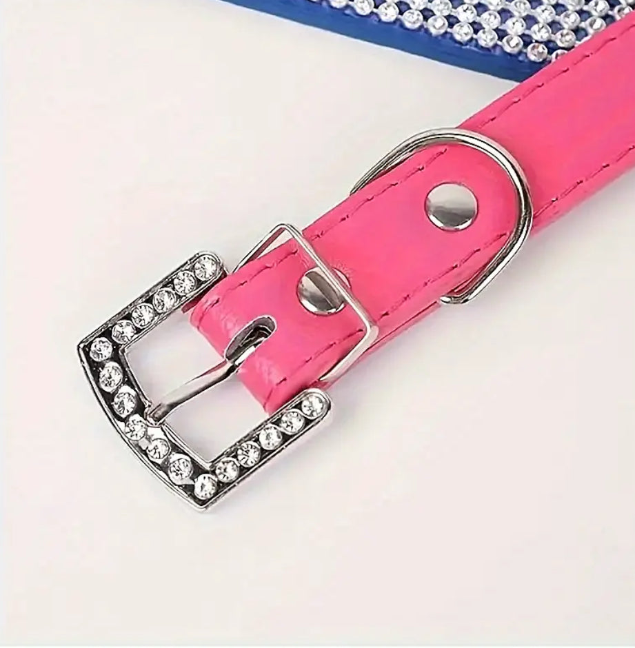 Leather Collar With Rhinestone Accents