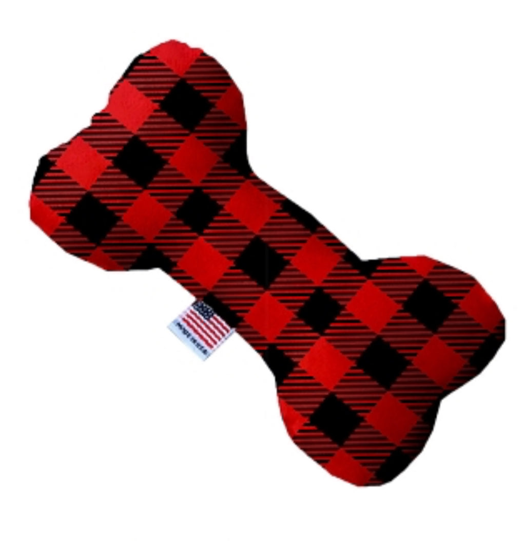 Stuffing Free Bone Dog Toy - Red  Buffalo Plaid