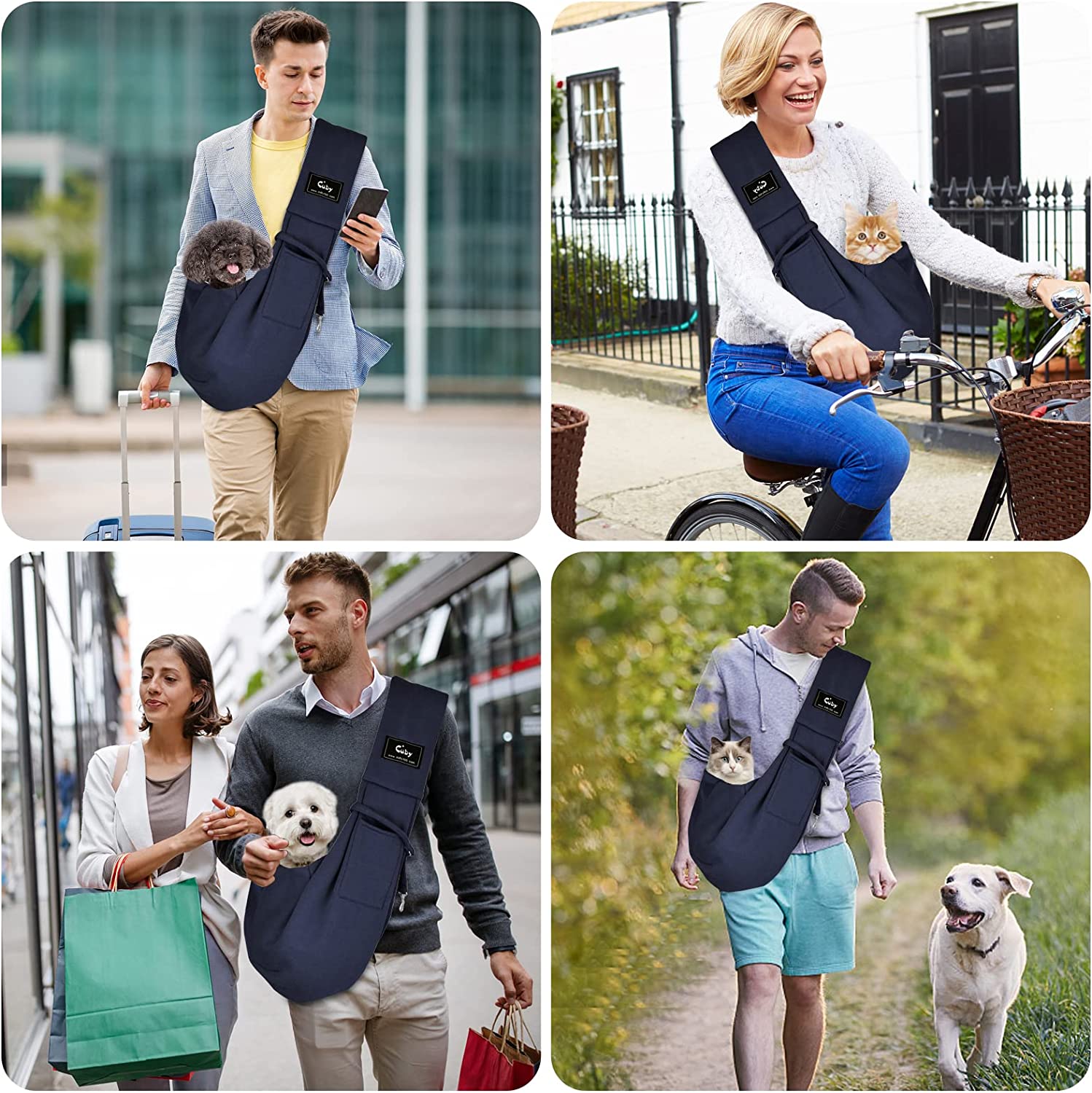Cuby Pet Sling Carrier Hands Free REVERSIBLE Dog Bag With Adjustable Pups Path