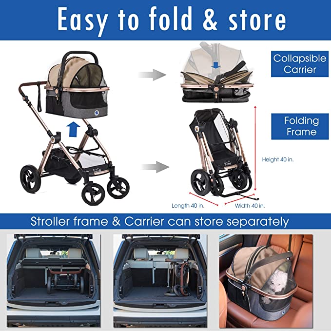 HPZ Pet Rover Prime 3-in-1 Luxury Dog/Cat/Pet Stroller (Travel Carrier +Car Seat +Stroller)