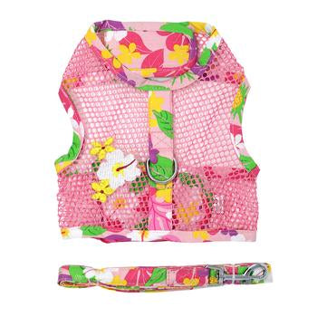 Cool Mesh Dog Harness with Leash - Pink Hawaiian Floral.